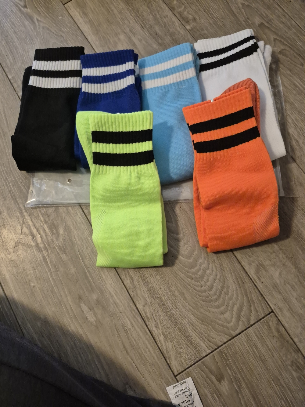 Source Unknown Neon Green, Orange, Black, Blue & White Athletic Crew Socks Pack